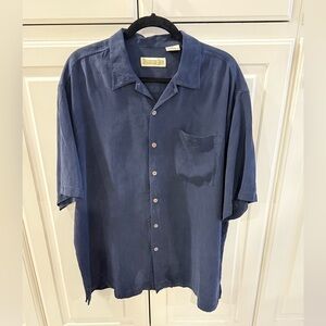 Vintage Men's Dark Navy Casual Button-Down Shirt